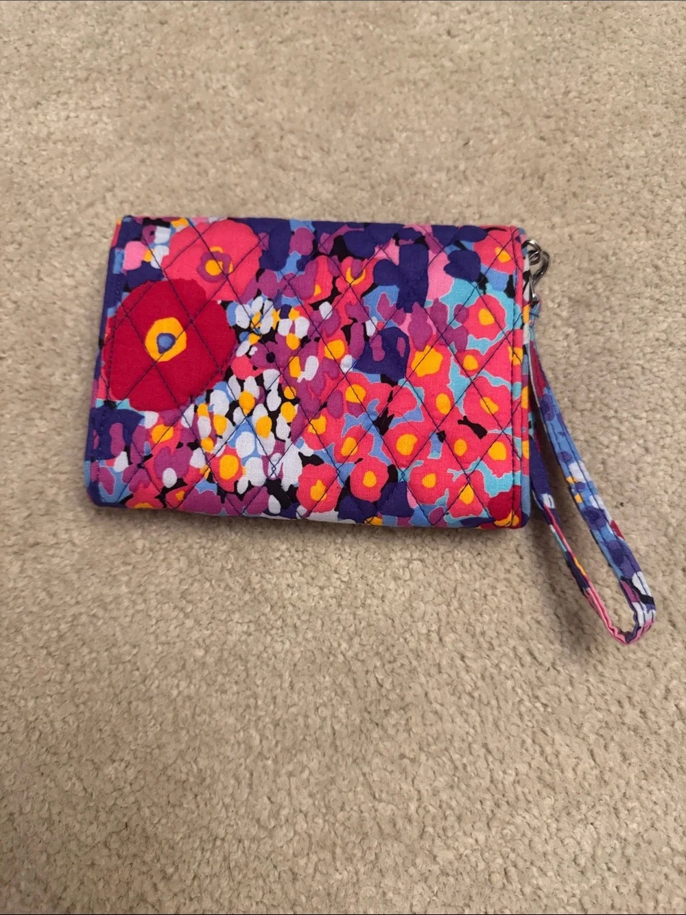 Vera Bradley Purple Floral Quilted Wristlet with Multicolor Accents